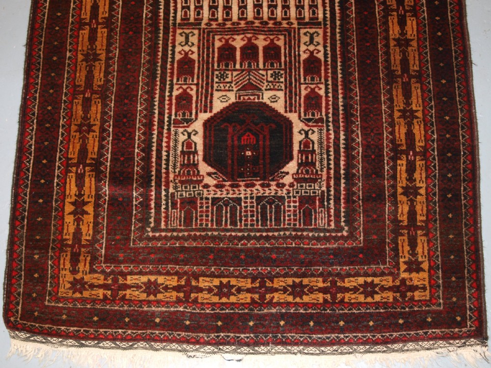OLD AFGHAN KIZIL AYAK MOSQUE PRAYER RUG, UNUSUAL DESIGN, CIRCA 1920. View IV