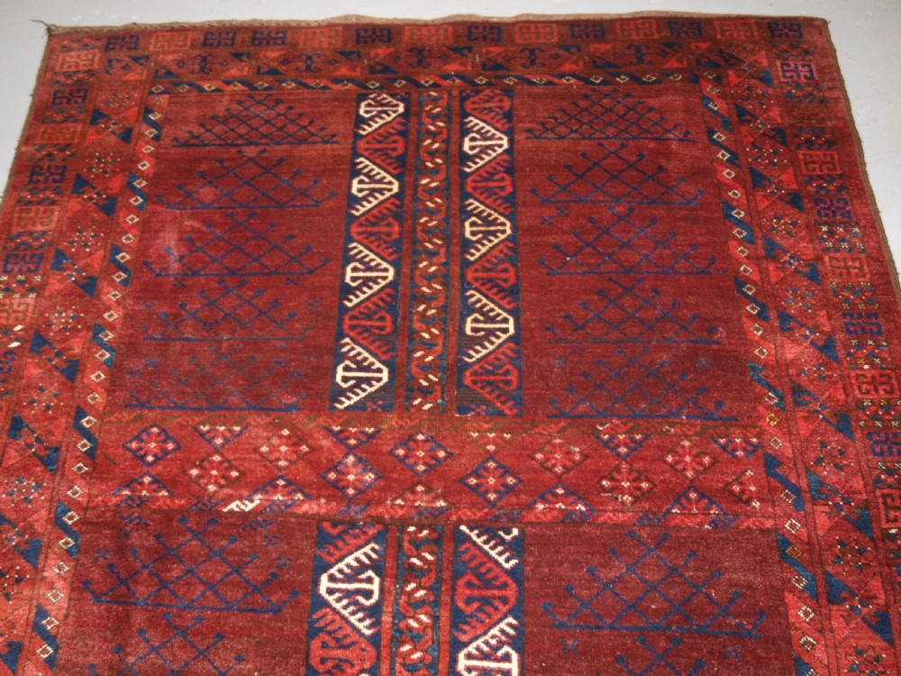 OLD AFGHAN RUG OF ERSARI TURKMEN ENSI DOOR HANGING DESIGN, CIRCA 1920. View V