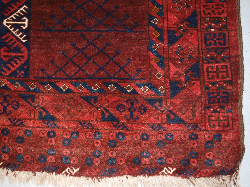 OLD AFGHAN RUG OF ERSARI TURKMEN ENSI DOOR HANGING DESIGN, CIRCA 1920. View X