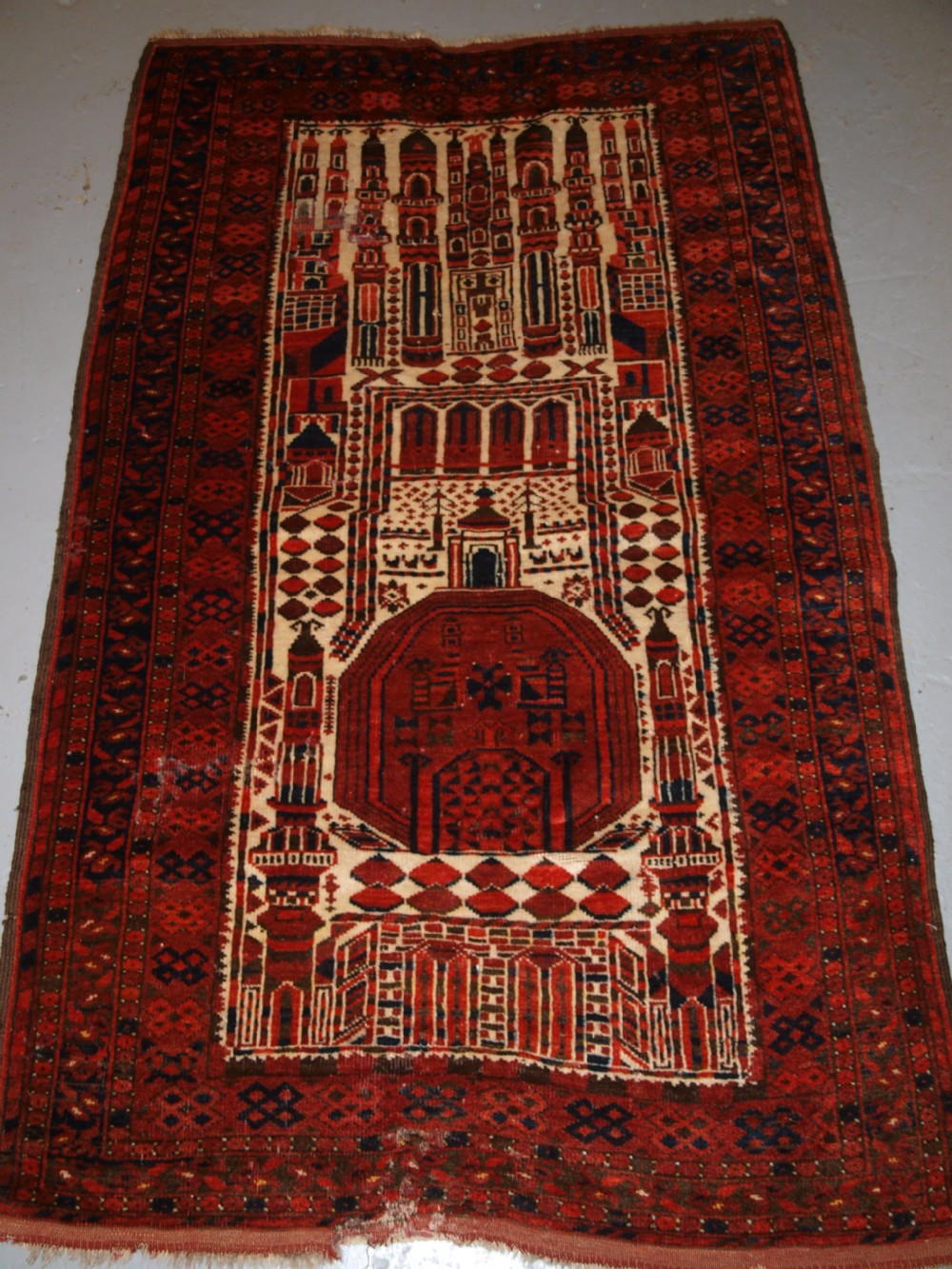 ANTIQUE AFGHAN KIZIL AYAK MOSQUE PRAYER RUG, CIRCA 1900/20.
