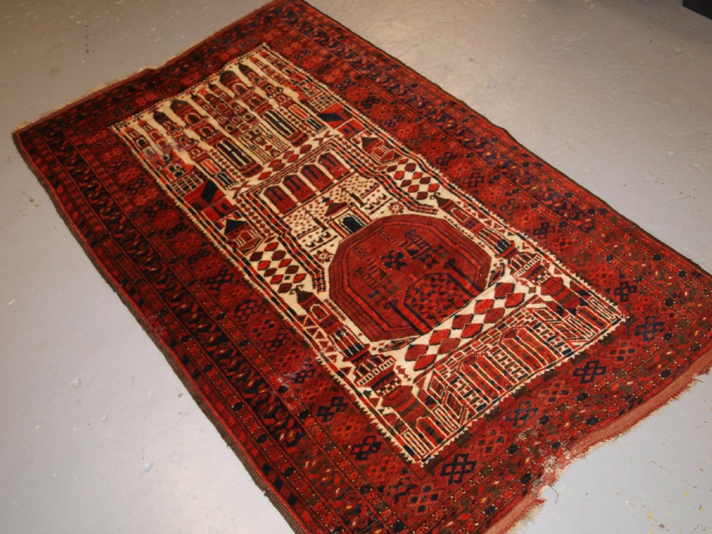 ANTIQUE AFGHAN KIZIL AYAK MOSQUE PRAYER RUG, CIRCA 1900/20. View II