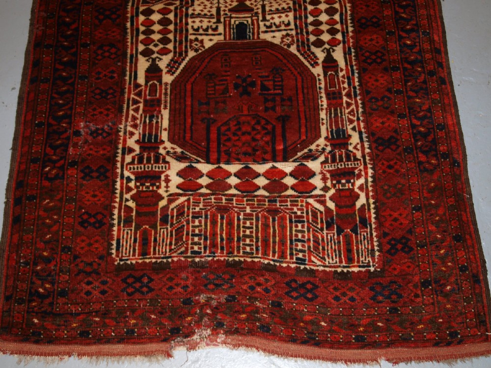 ANTIQUE AFGHAN KIZIL AYAK MOSQUE PRAYER RUG, CIRCA 1900/20. View V