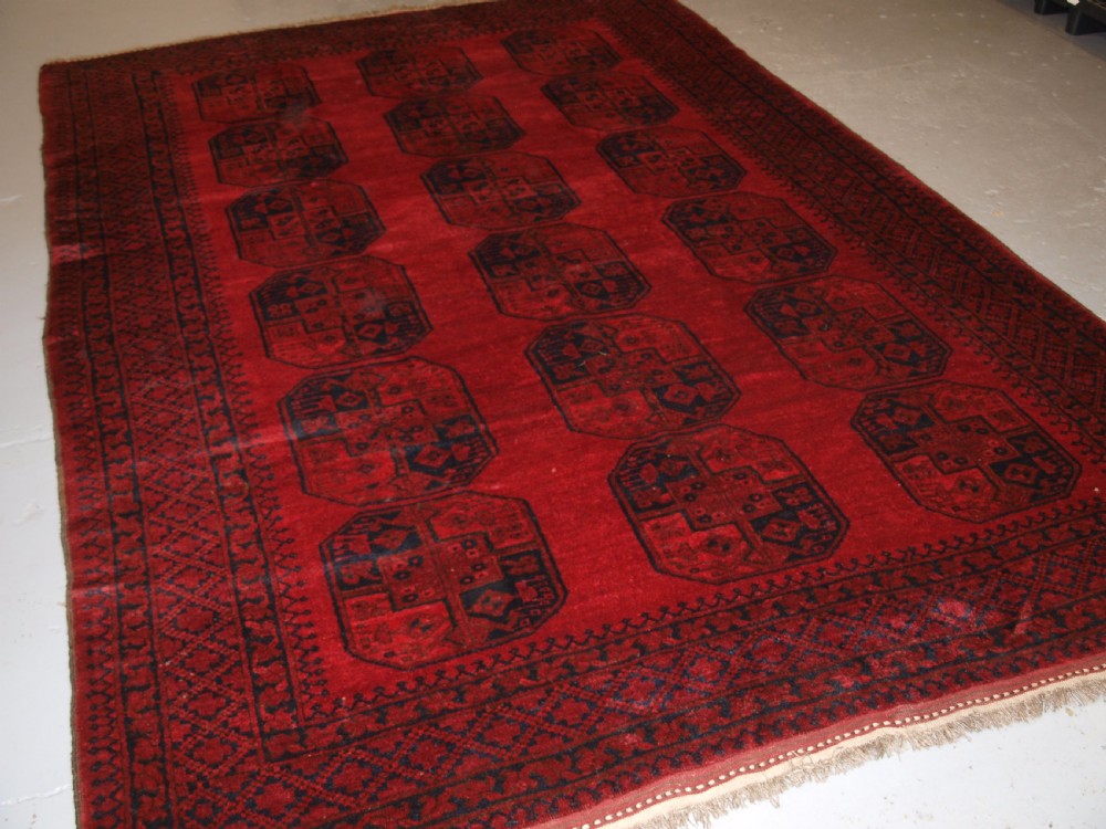 OLD TRADITIONAL RED AFGHAN VILLAGE CARPET, PERFECT CONDITION, CIRCA 1920. View II