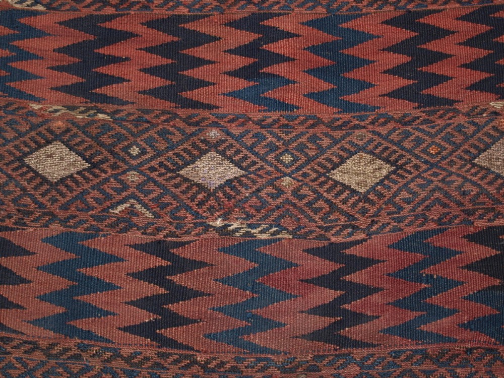 OLD EASTERN TURKISH KILIM RUNNER BY THE HERKI TRIBE, WEFT WORK DECORATION, CIRCA 1920. View IX