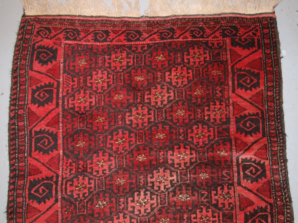 OLD AFGHAN RUG WITH REPEAT DESIGN, CURL LEAF BORDER, RUSTIC CHARM, CIRCA 1920. View IV