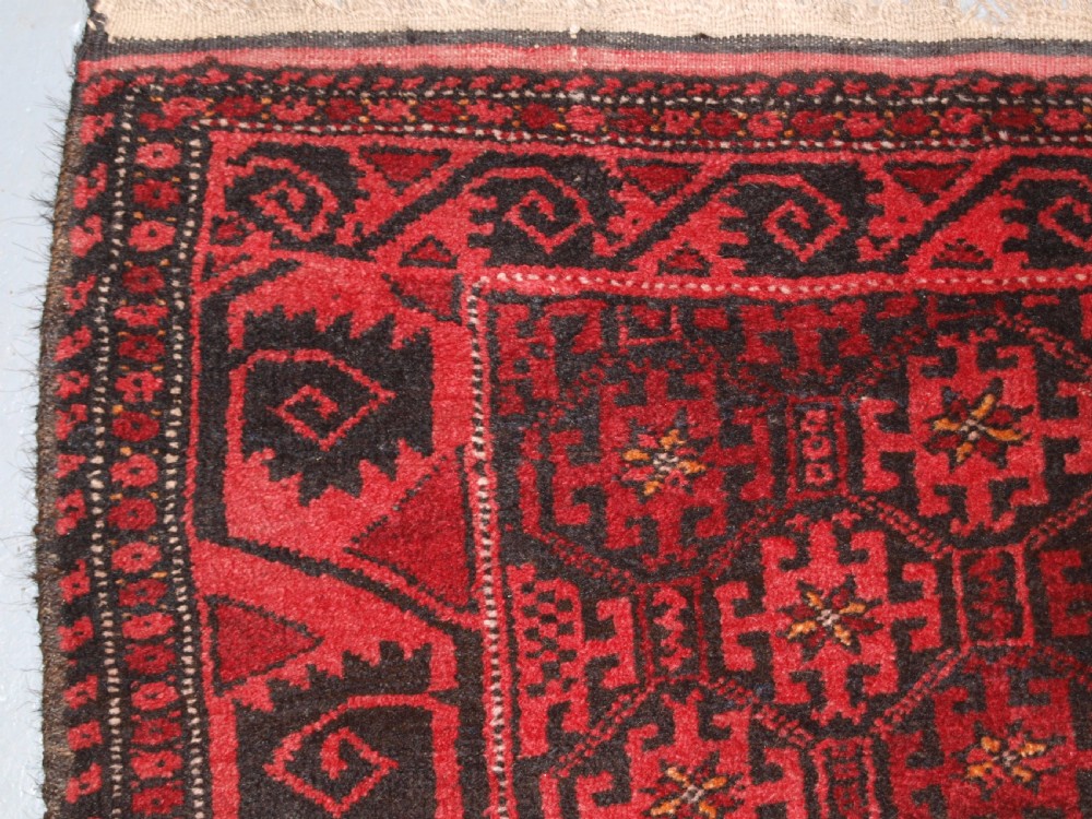 OLD AFGHAN RUG WITH REPEAT DESIGN, CURL LEAF BORDER, RUSTIC CHARM, CIRCA 1920. View VII