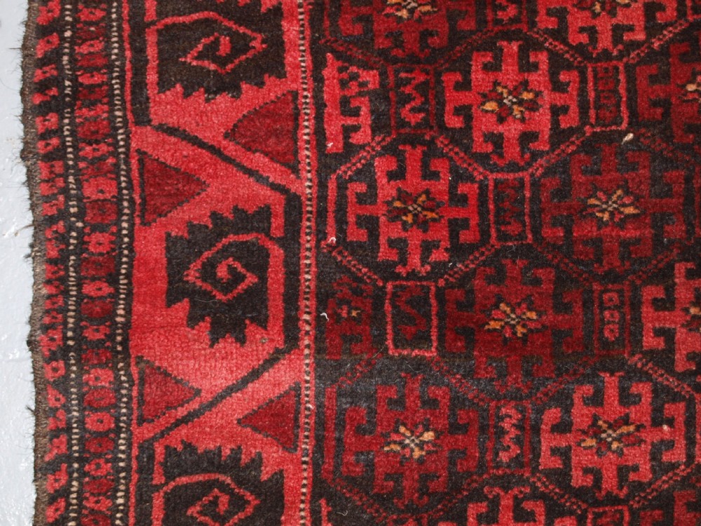 OLD AFGHAN RUG WITH REPEAT DESIGN, CURL LEAF BORDER, RUSTIC CHARM, CIRCA 1920. View VIII