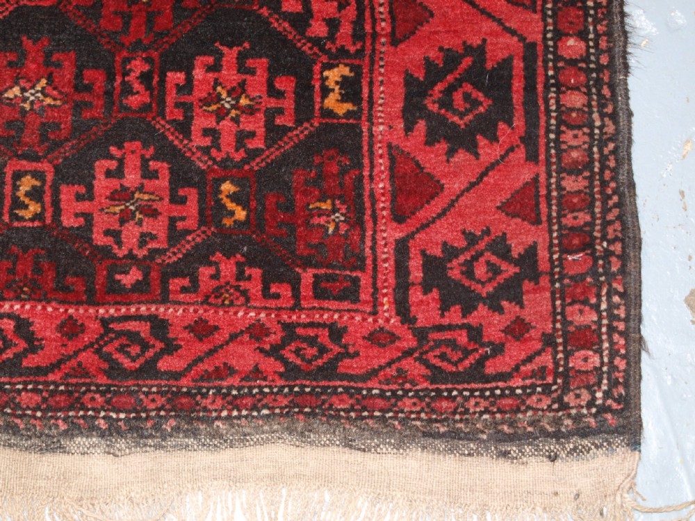 OLD AFGHAN RUG WITH REPEAT DESIGN, CURL LEAF BORDER, RUSTIC CHARM, CIRCA 1920. View XI