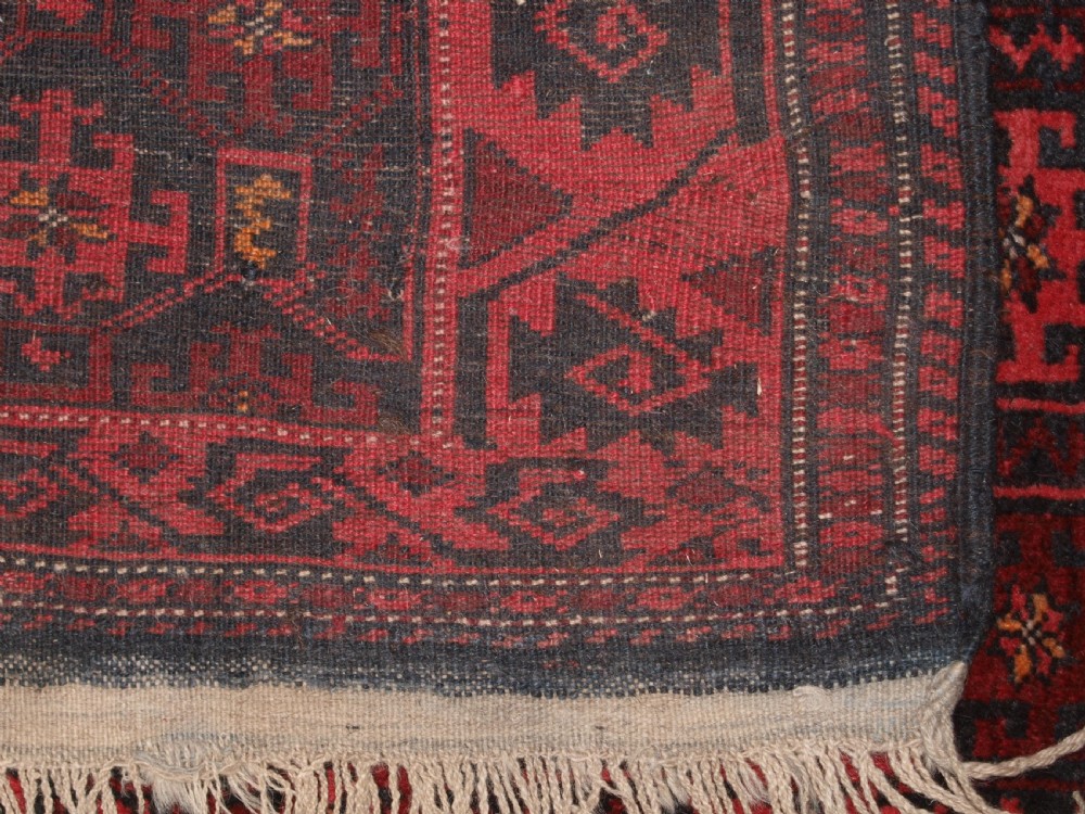 OLD AFGHAN RUG WITH REPEAT DESIGN, CURL LEAF BORDER, RUSTIC CHARM, CIRCA 1920. View XII