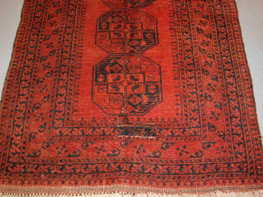 OLD NORTH AFGHAN VILLAGE RUG WITH SUPERB COLOUR, LOW PRICE DUE TO OLD REPAIR, CIRCA 1920. View VII
