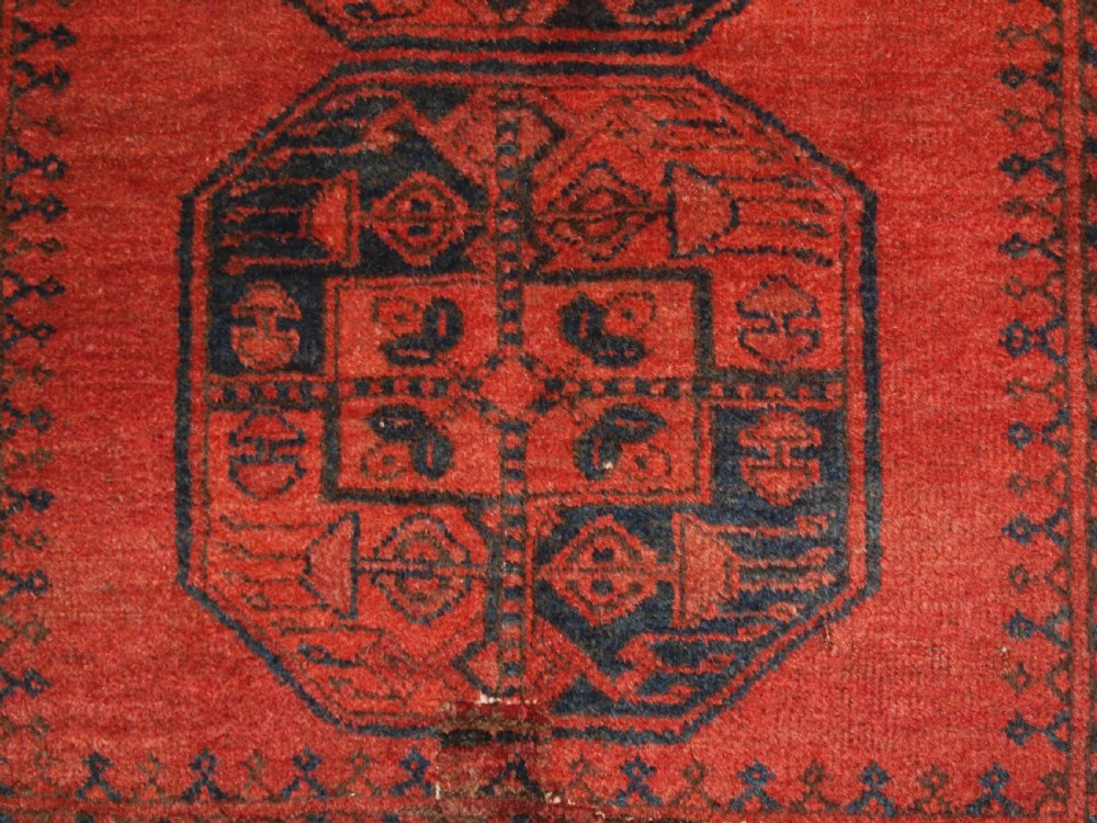 OLD NORTH AFGHAN VILLAGE RUG WITH SUPERB COLOUR, LOW PRICE DUE TO OLD REPAIR, CIRCA 1920. View IX