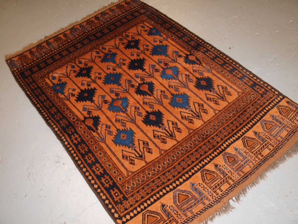 OLD AFGHAN VILLAGE RUG OF SCARCE CAMEL AND POPPY DESIGN, SUPERB RUG, CIRCA 1920. View II