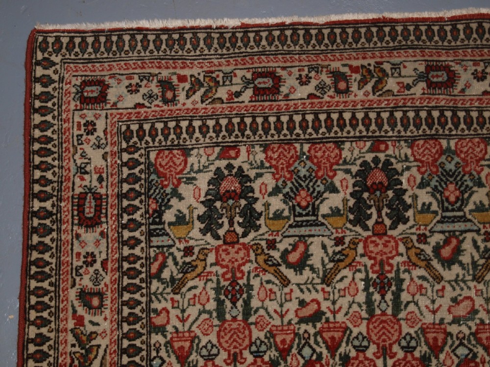 OLD PERSIAN QUM RUG, VERY SOFT COLOURS AND FINE WEAVE, CIRCA 1920. View IV