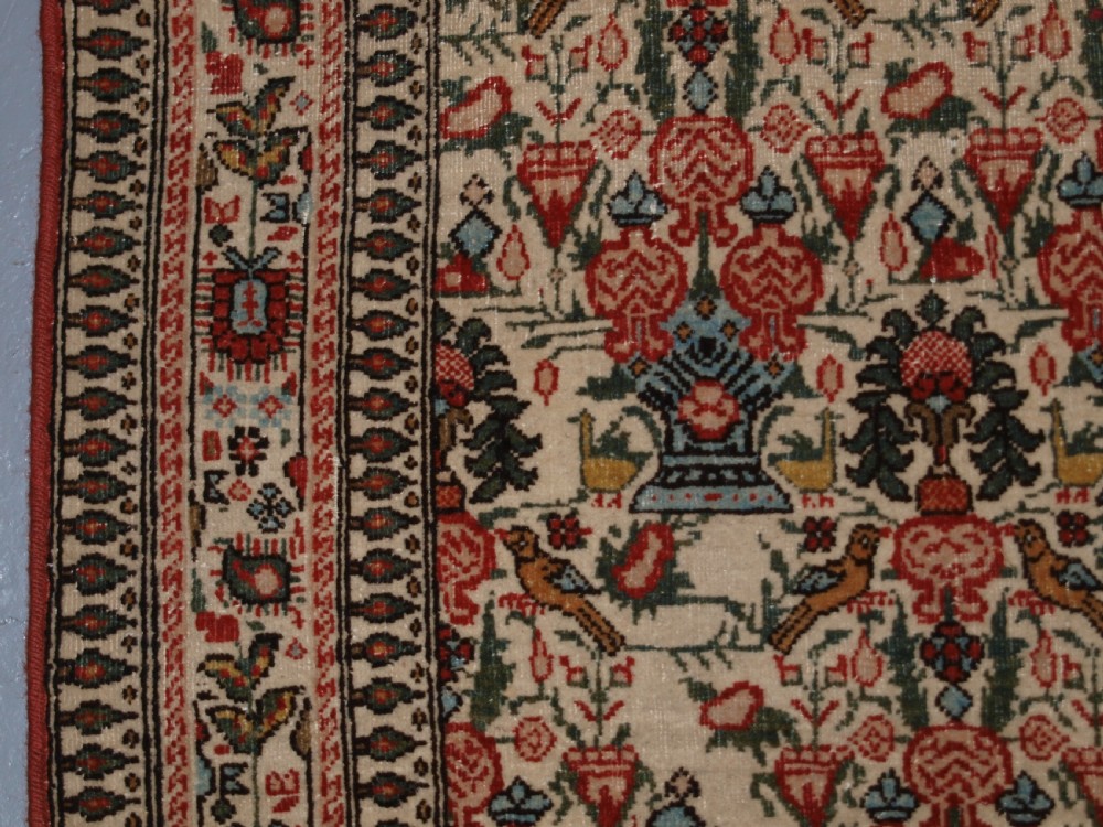 OLD PERSIAN QUM RUG, VERY SOFT COLOURS AND FINE WEAVE, CIRCA 1920. View V