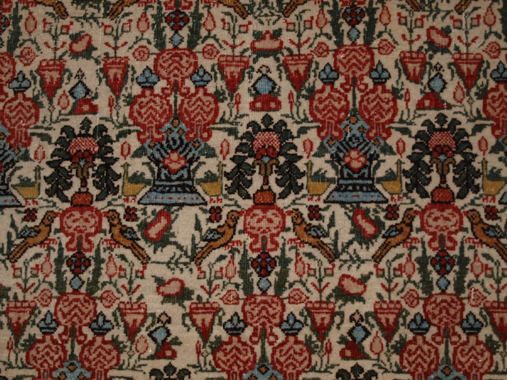 OLD PERSIAN QUM RUG, VERY SOFT COLOURS AND FINE WEAVE, CIRCA 1920. View X