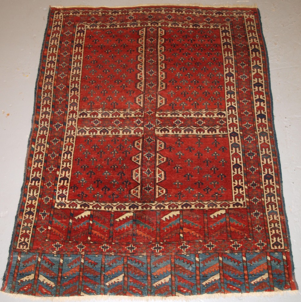 ANTIQUE YOMUT TURKMEN ENSI YURT DOOR HANGING, DOUBLE TREE ELEM, SUPERB, 2ND HALF 19TH CENTURY.