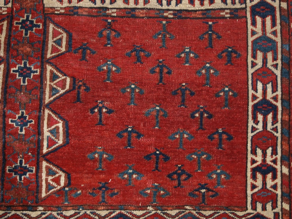 ANTIQUE YOMUT TURKMEN ENSI YURT DOOR HANGING, DOUBLE TREE ELEM, SUPERB, 2ND HALF 19TH CENTURY. View X