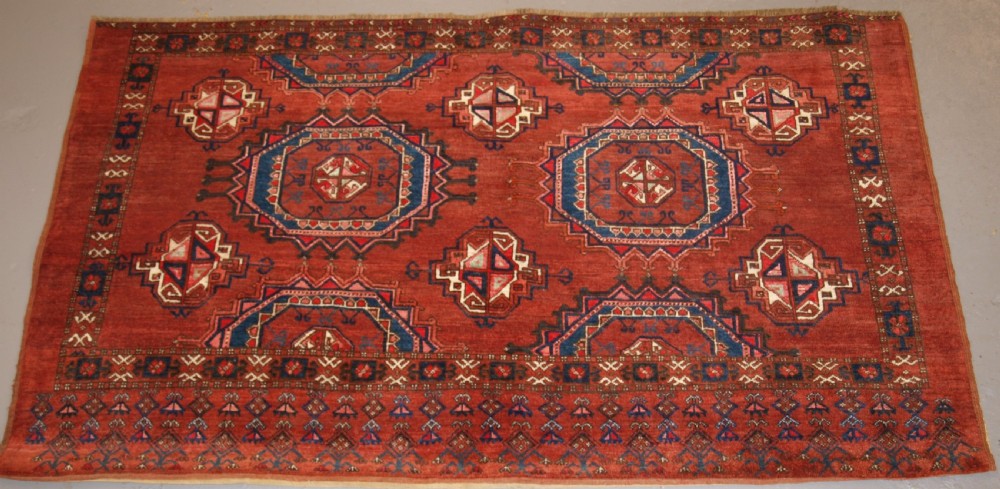 ANTIQUE ERSARI TURKMEN CHUVAL OF LARGE SIZE, UNUSUAL DESIGN WITH SILK HIGH LIGHTS, LATE 19TH CENTURY. (1 of pair).