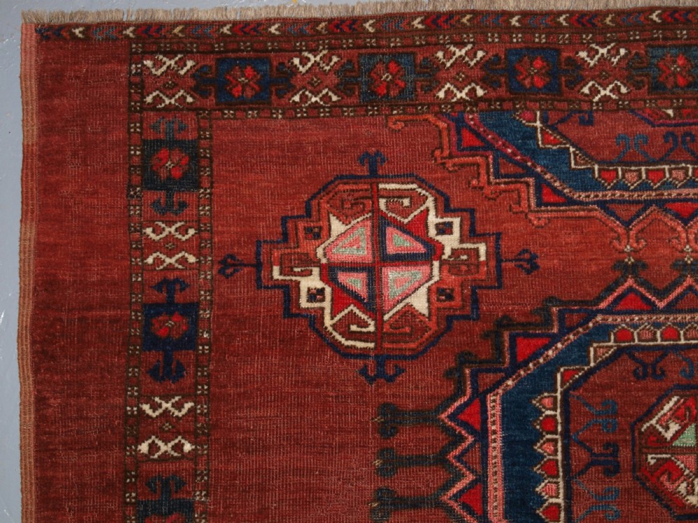 ANTIQUE ERSARI TURKMEN CHUVAL OF LARGE SIZE, UNUSUAL DESIGN WITH SILK HIGH LIGHTS, LATE 19TH CENTURY. (1 of pair). View V