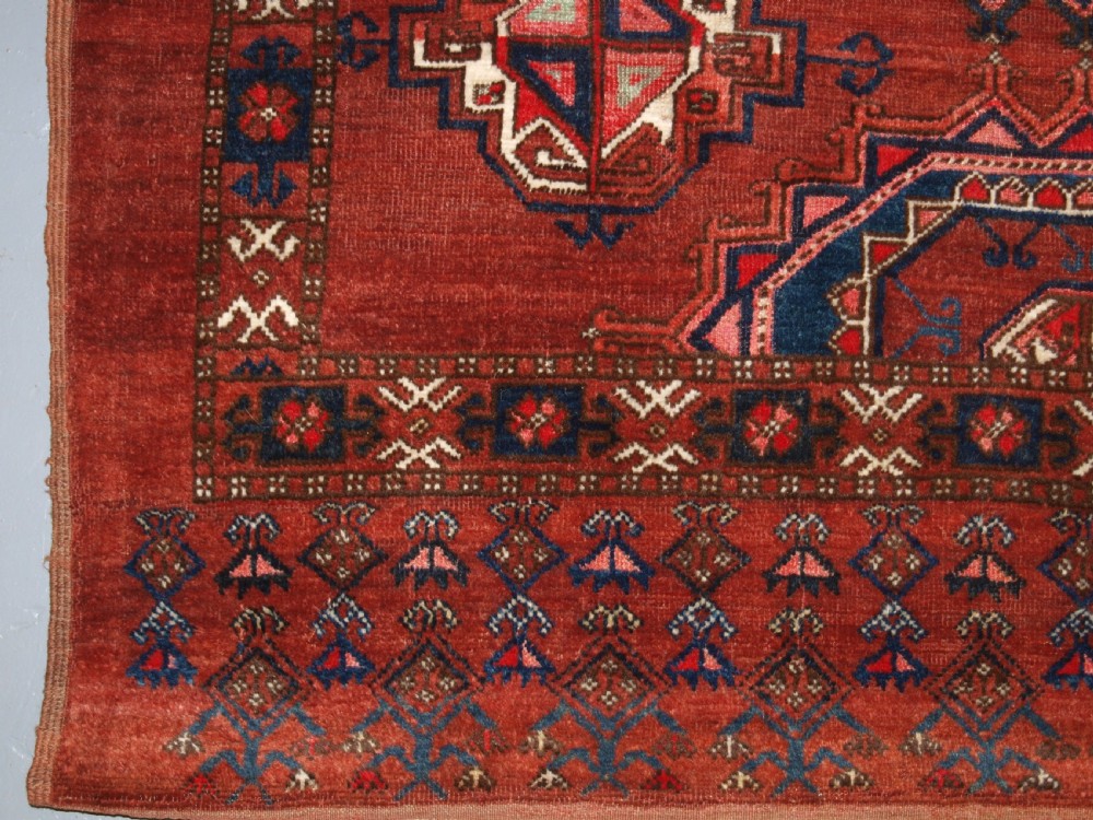ANTIQUE ERSARI TURKMEN CHUVAL OF LARGE SIZE, UNUSUAL DESIGN WITH SILK HIGH LIGHTS, LATE 19TH CENTURY. (1 of pair). View VI