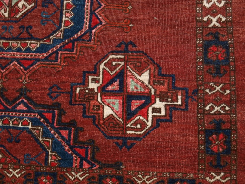 ANTIQUE ERSARI TURKMEN CHUVAL OF LARGE SIZE, UNUSUAL DESIGN WITH SILK HIGH LIGHTS, LATE 19TH CENTURY. (1 of pair). View XII