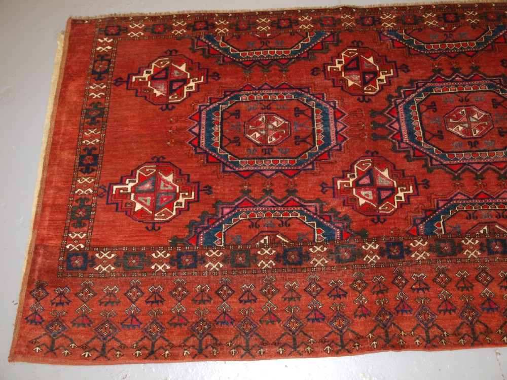 ANTIQUE ERSARI TURKMEN CHUVAL OF LARGE SIZE, UNUSUAL DESIGN WITH SILK HIGH LIGHTS, LATE 19TH CENTURY. (2 of pair). View II