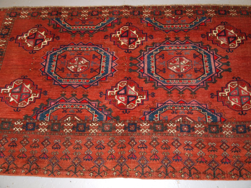ANTIQUE ERSARI TURKMEN CHUVAL OF LARGE SIZE, UNUSUAL DESIGN WITH SILK HIGH LIGHTS, LATE 19TH CENTURY. (2 of pair). View III