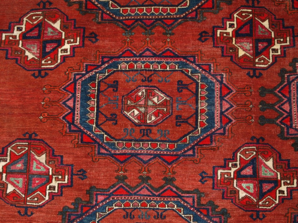 ANTIQUE ERSARI TURKMEN CHUVAL OF LARGE SIZE, UNUSUAL DESIGN WITH SILK HIGH LIGHTS, LATE 19TH CENTURY. (2 of pair). View VII