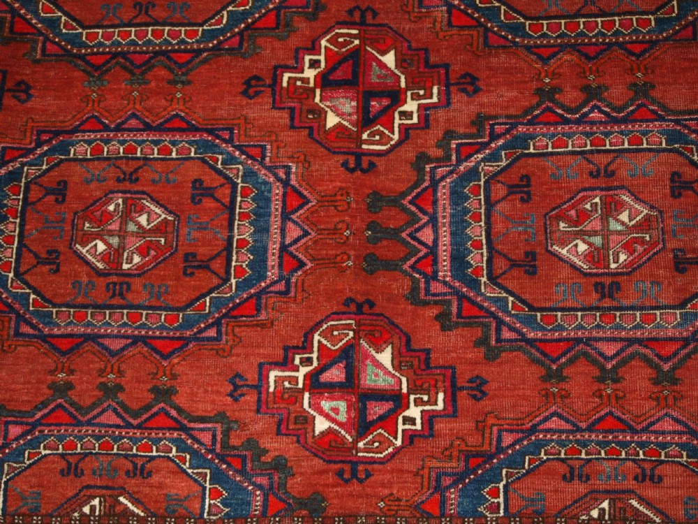 ANTIQUE ERSARI TURKMEN CHUVAL OF LARGE SIZE, UNUSUAL DESIGN WITH SILK HIGH LIGHTS, LATE 19TH CENTURY. (2 of pair). View IX