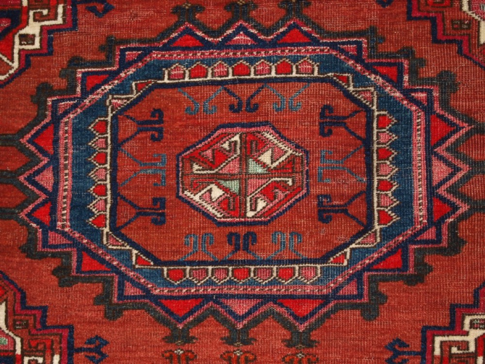 ANTIQUE ERSARI TURKMEN CHUVAL OF LARGE SIZE, UNUSUAL DESIGN WITH SILK HIGH LIGHTS, LATE 19TH CENTURY. (2 of pair). View X