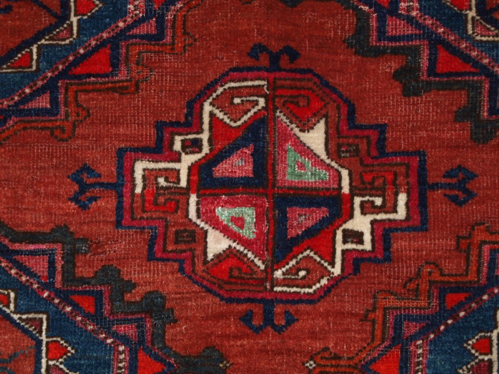 ANTIQUE ERSARI TURKMEN CHUVAL OF LARGE SIZE, UNUSUAL DESIGN WITH SILK HIGH LIGHTS, LATE 19TH CENTURY. (2 of pair). View XI