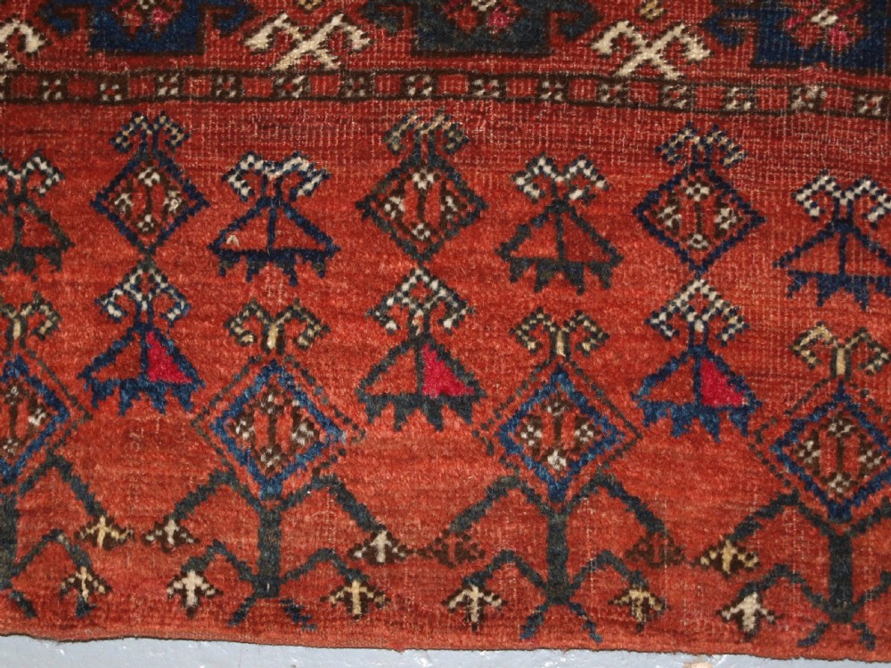 ANTIQUE ERSARI TURKMEN CHUVAL OF LARGE SIZE, UNUSUAL DESIGN WITH SILK HIGH LIGHTS, LATE 19TH CENTURY. (2 of pair). View XII