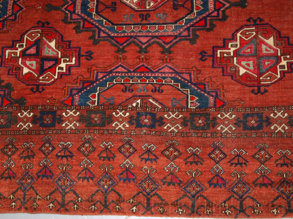 ANTIQUE ERSARI TURKMEN CHUVAL OF LARGE SIZE, UNUSUAL DESIGN WITH SILK HIGH LIGHTS, LATE 19TH CENTURY. (2 of pair). View XIII