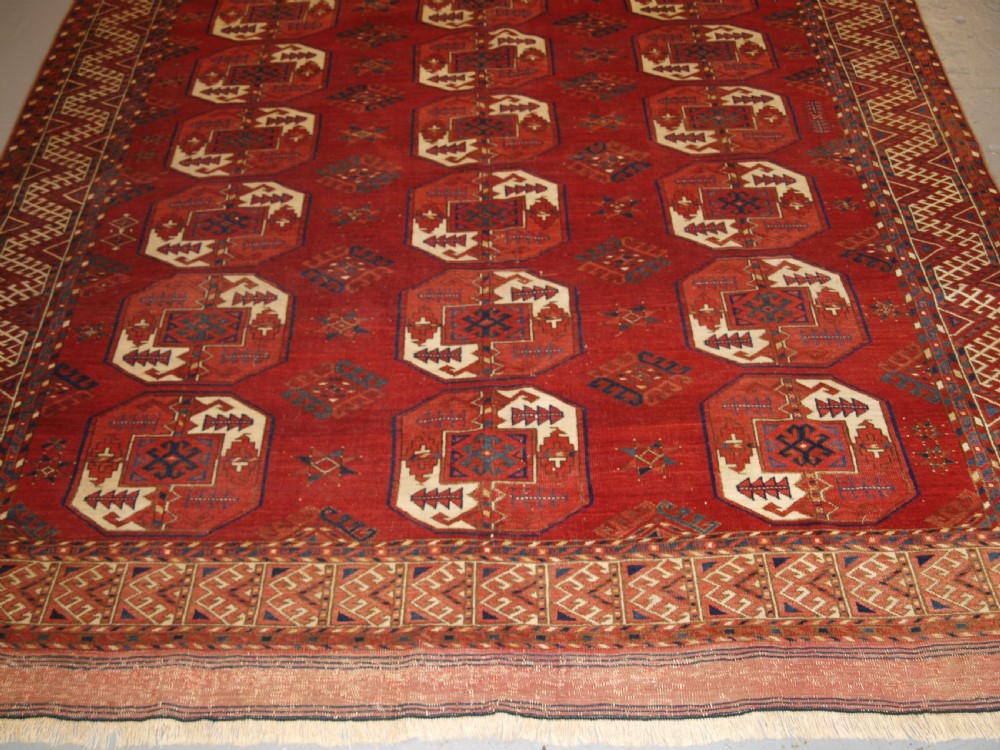 ANTIQUE ERSARI KIZIL AYAK TURKMEN MAIN CARPET, SUPERB COLOUR AND CONDITION, LATE 19TH CENTURY. View V