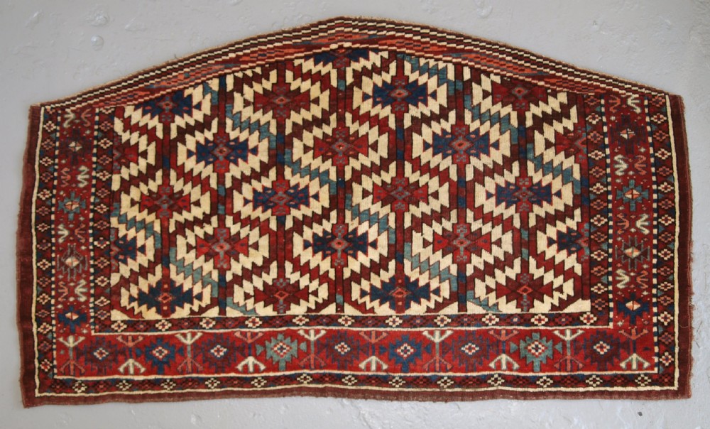 ANTIQUE YOMUT TURKMEN ASMALYK, BRIDAL CAMEL DECORATION, SUPERB COLOURS, 2ND HALF 19TH CENTURY.