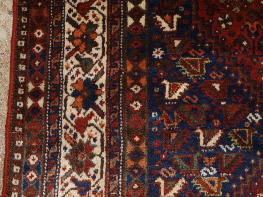 OLD SOUTH WEST PERSIAN SHIRAZ REGION TRIPLE MEDALLION CARPET WITH TRIBAL DESIGN, GREAT CONDITION, CIRCA 1920. View IV