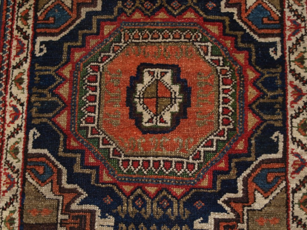 ANTIQUE PERSIAN RUNNER BY THE LURI TRIBE, UNUSUAL DESIGN WITH TURKMEN GULS, NARROW SMALL SIZE, CIRCA 1900. View VII