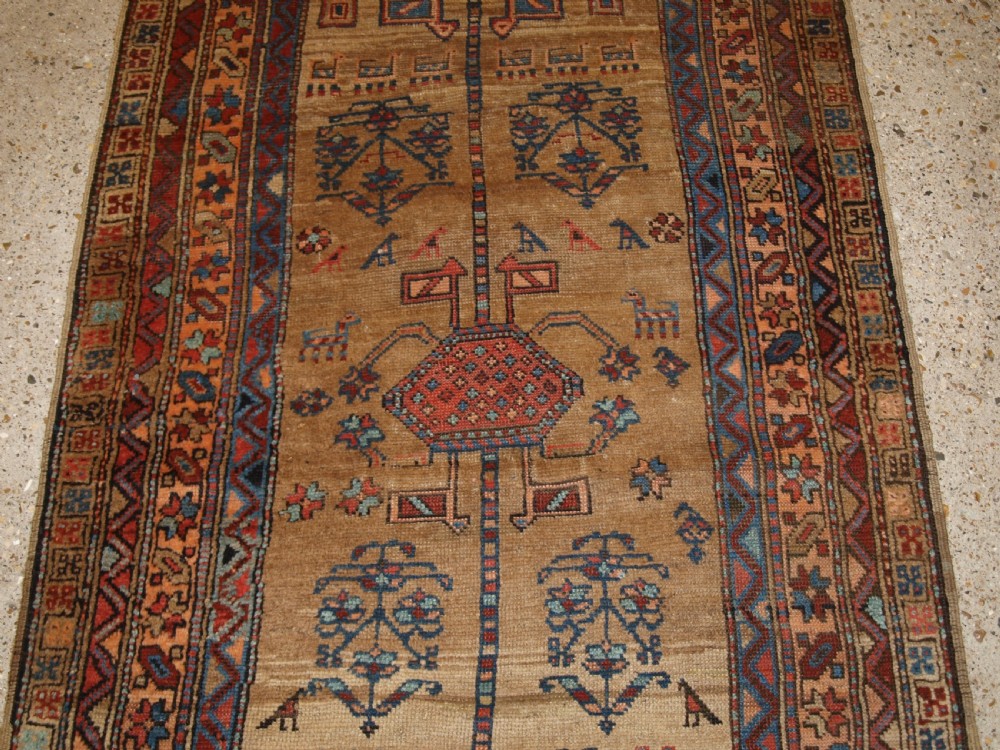 ANTIQUE NORTH WEST PERSIAN KURDISH RUNNER, CAMEL GROUND, LOTS OF ANIMALS, CIRCA 1900. View VI