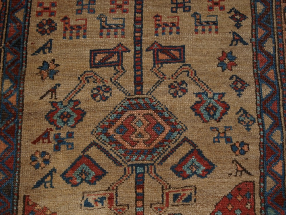 ANTIQUE NORTH WEST PERSIAN KURDISH RUNNER, CAMEL GROUND, LOTS OF ANIMALS, CIRCA 1900. View XI
