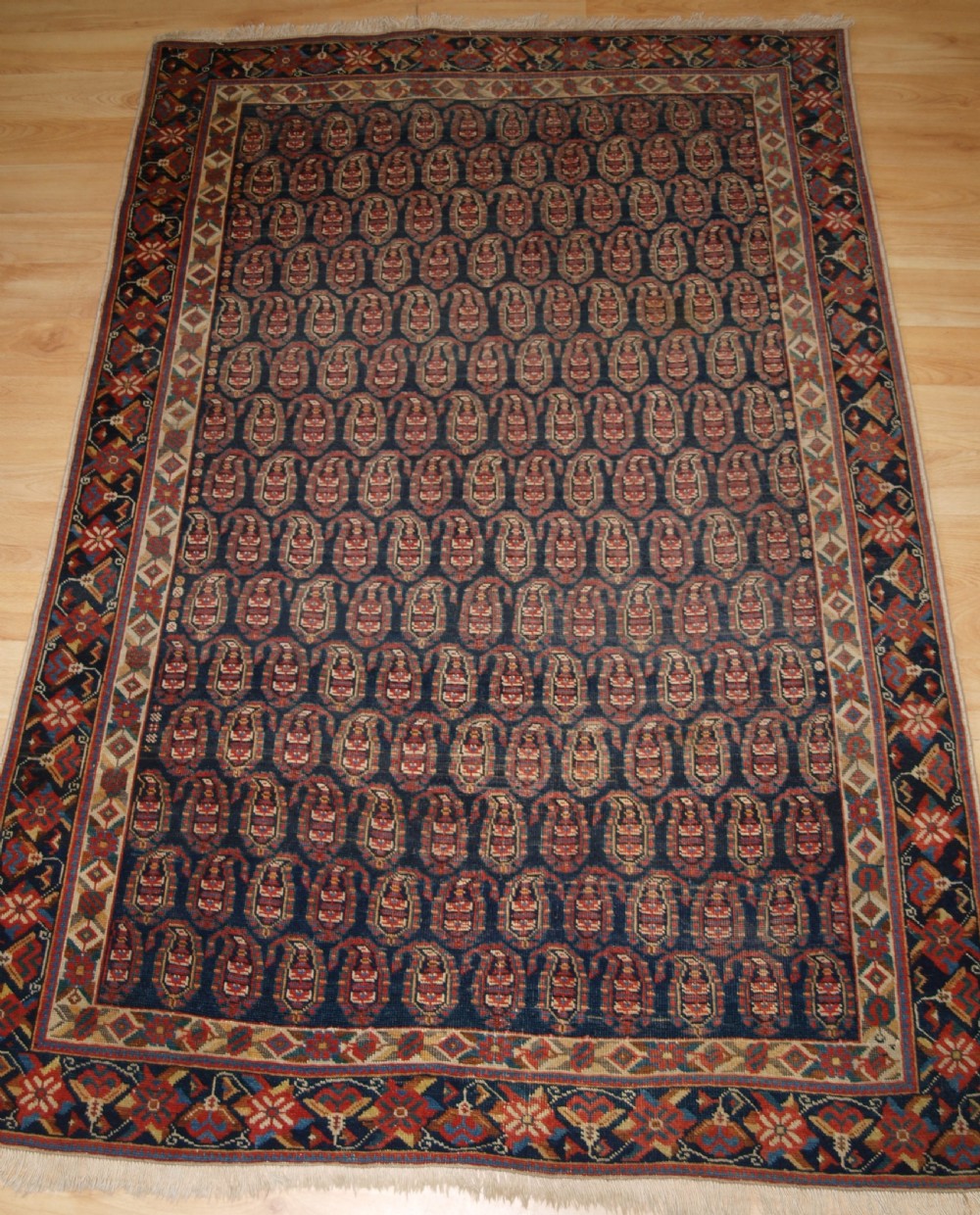 ANTIQUE SOUTH PERSIAN AFSHAR RUG WITH ALL OVER BOTEH DESIGN, BEAUTIFUL BORDER, CIRCA 1900.
