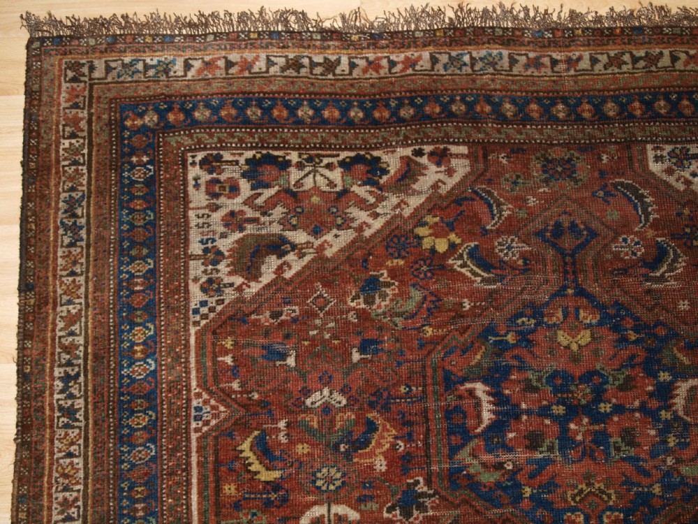 ANTIQUE SOUTH WEST PERSIAN RUG BY THE KHAMSEH TRIBE, BAHARLU SUB TRIBE, CIRCA 1890. View III