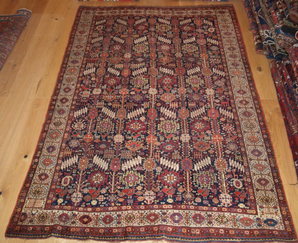ANTIQUE TRIBAL SHEKARLU QASHQAI RUG, VERY FINE WEAVE, GREAT COLOUR, CIRCA 1880.