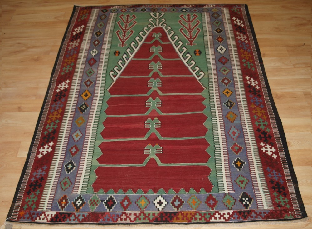 OLD TURKISH OBRUK PRAYER KILIM OF TRADITIONAL DESIGN, EXCELLENT CONDITION, CIRCA 1920.