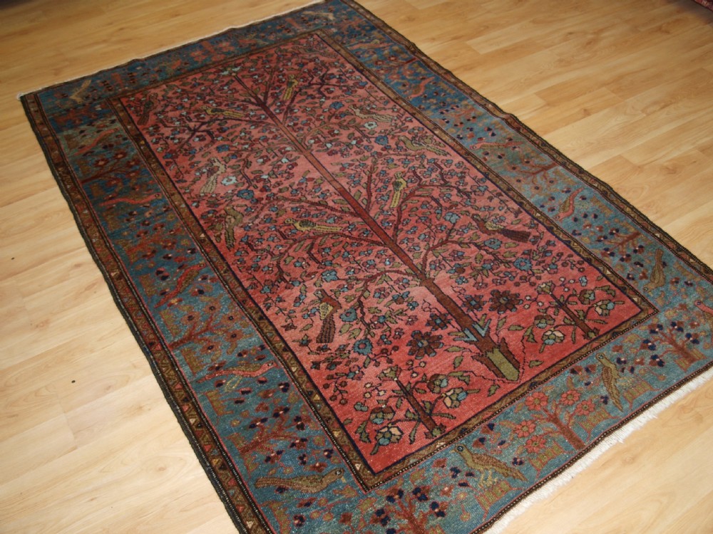 OLD NORTH WEST PERSIAN HAMADAN RUG, PARADISE GARDEN DESIGN, TREE WITH BIRDS, CIRCA 1920. View III