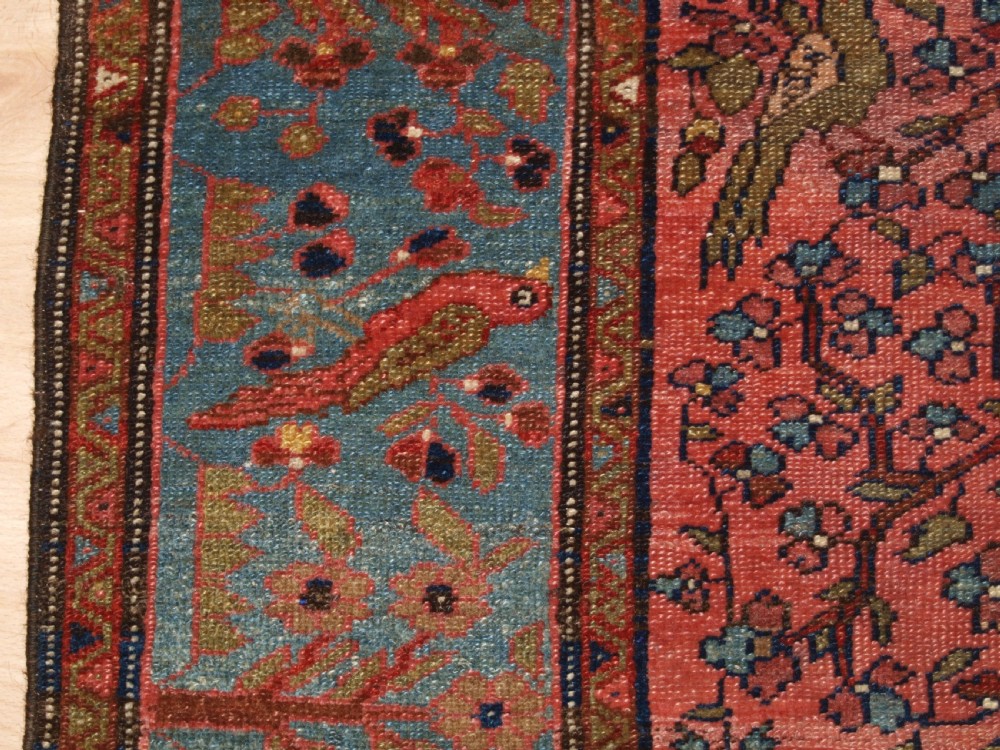 OLD NORTH WEST PERSIAN HAMADAN RUG, PARADISE GARDEN DESIGN, TREE WITH BIRDS, CIRCA 1920. View V