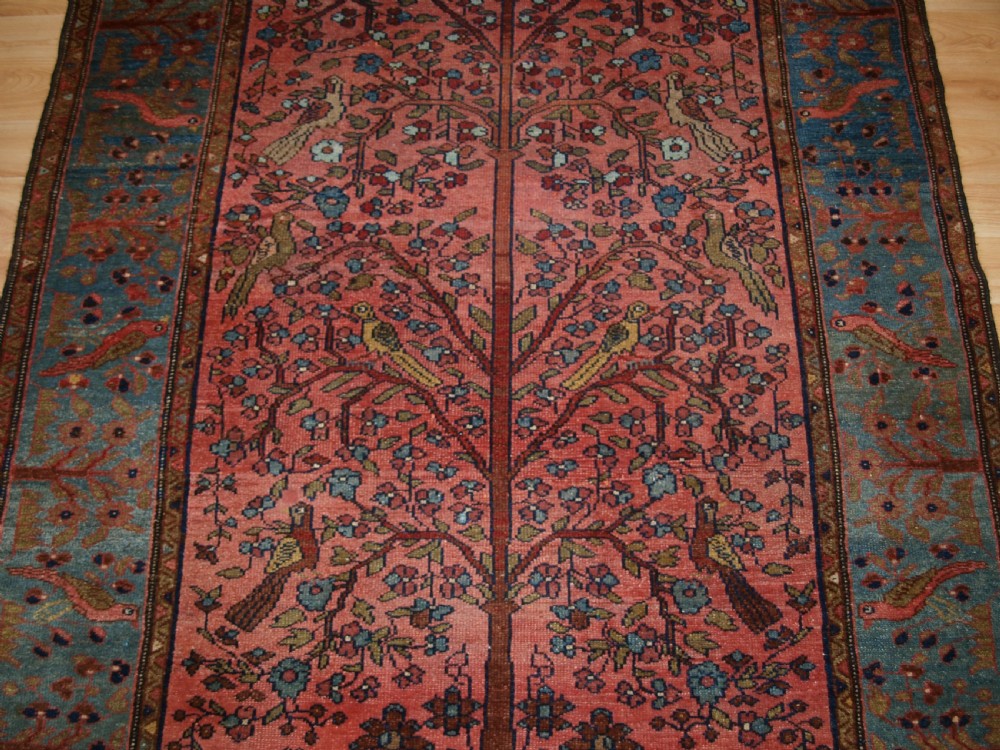 OLD NORTH WEST PERSIAN HAMADAN RUG, PARADISE GARDEN DESIGN, TREE WITH BIRDS, CIRCA 1920. View VI