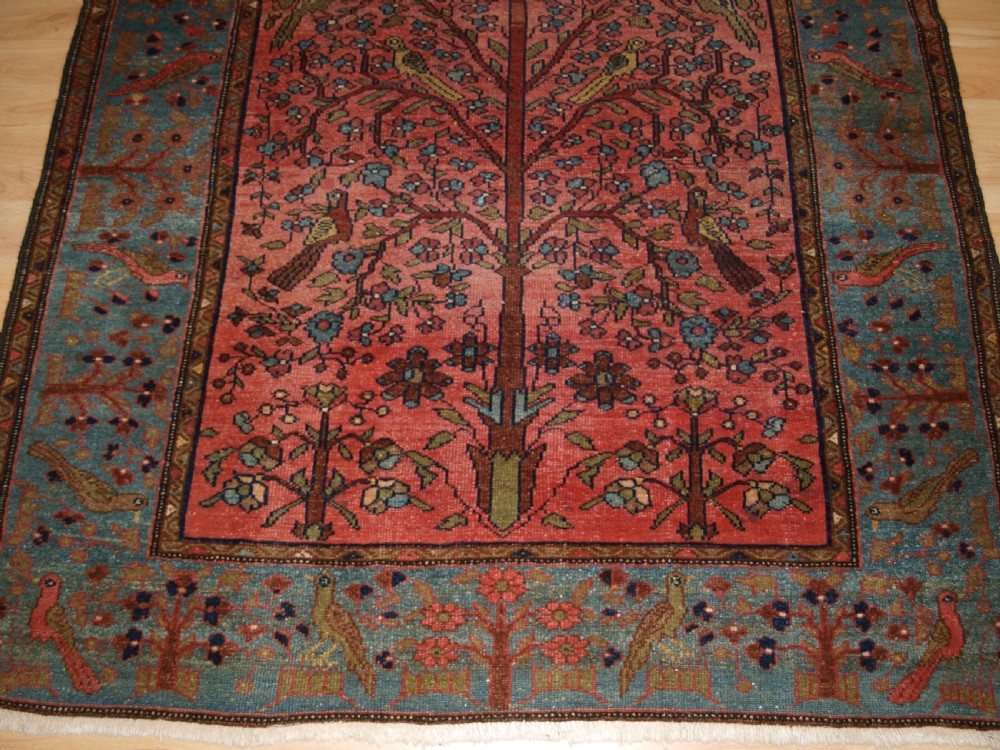 OLD NORTH WEST PERSIAN HAMADAN RUG, PARADISE GARDEN DESIGN, TREE WITH BIRDS, CIRCA 1920. View VIII