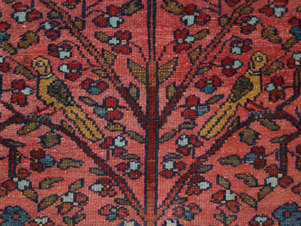 OLD NORTH WEST PERSIAN HAMADAN RUG, PARADISE GARDEN DESIGN, TREE WITH BIRDS, CIRCA 1920. View IX