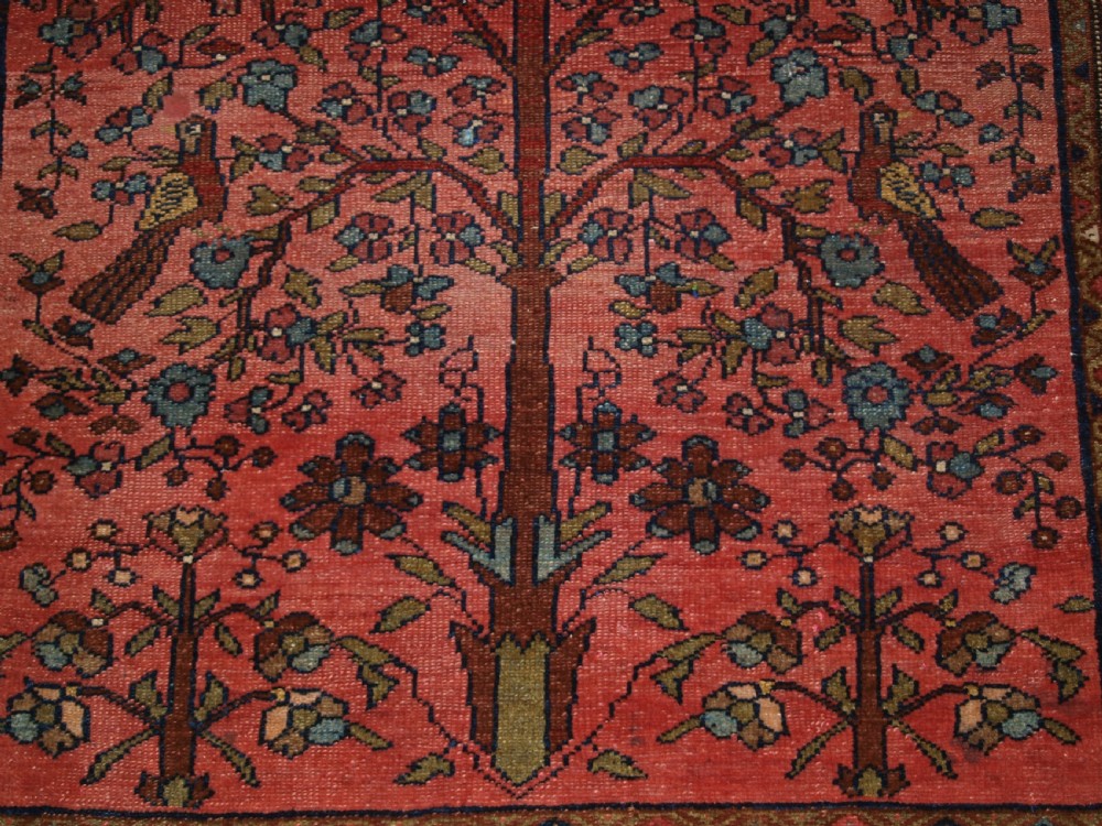 OLD NORTH WEST PERSIAN HAMADAN RUG, PARADISE GARDEN DESIGN, TREE WITH BIRDS, CIRCA 1920. View X