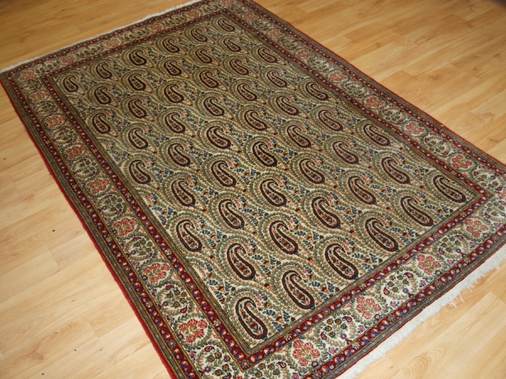 OLD QUM RUG WITH ALL OVER BOTEH DESIGN, EXCELLENT CONDITION, CIRCA 1920. View II